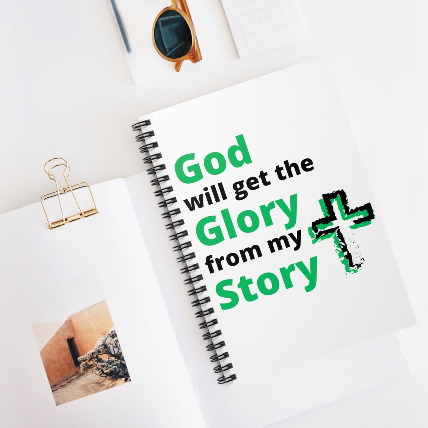 God will get the Glory from my Story (Green Design with a Cross) Spiral Notebook - Ruled Line