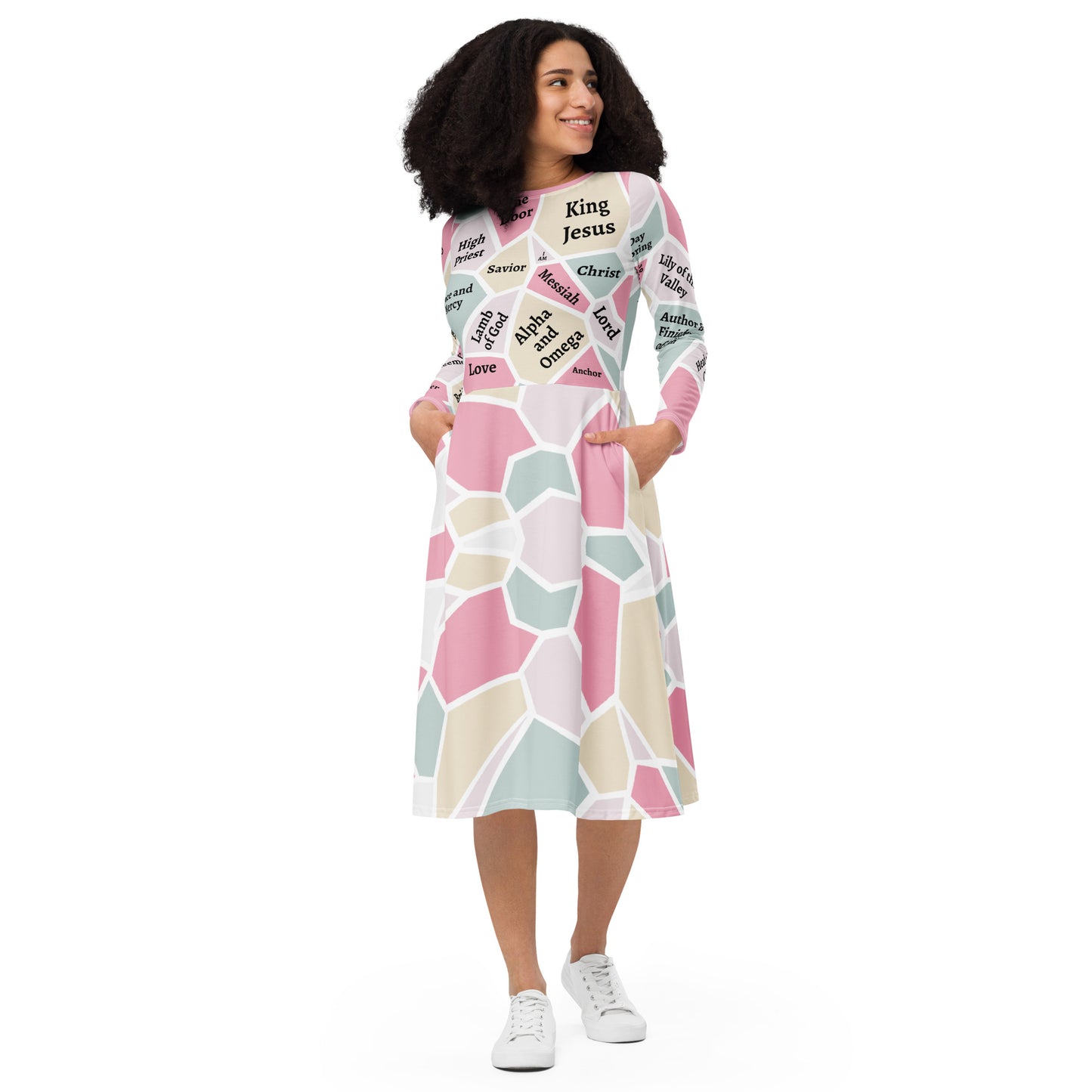 I AM Names of Jesus Long Sleeve Midi Dress