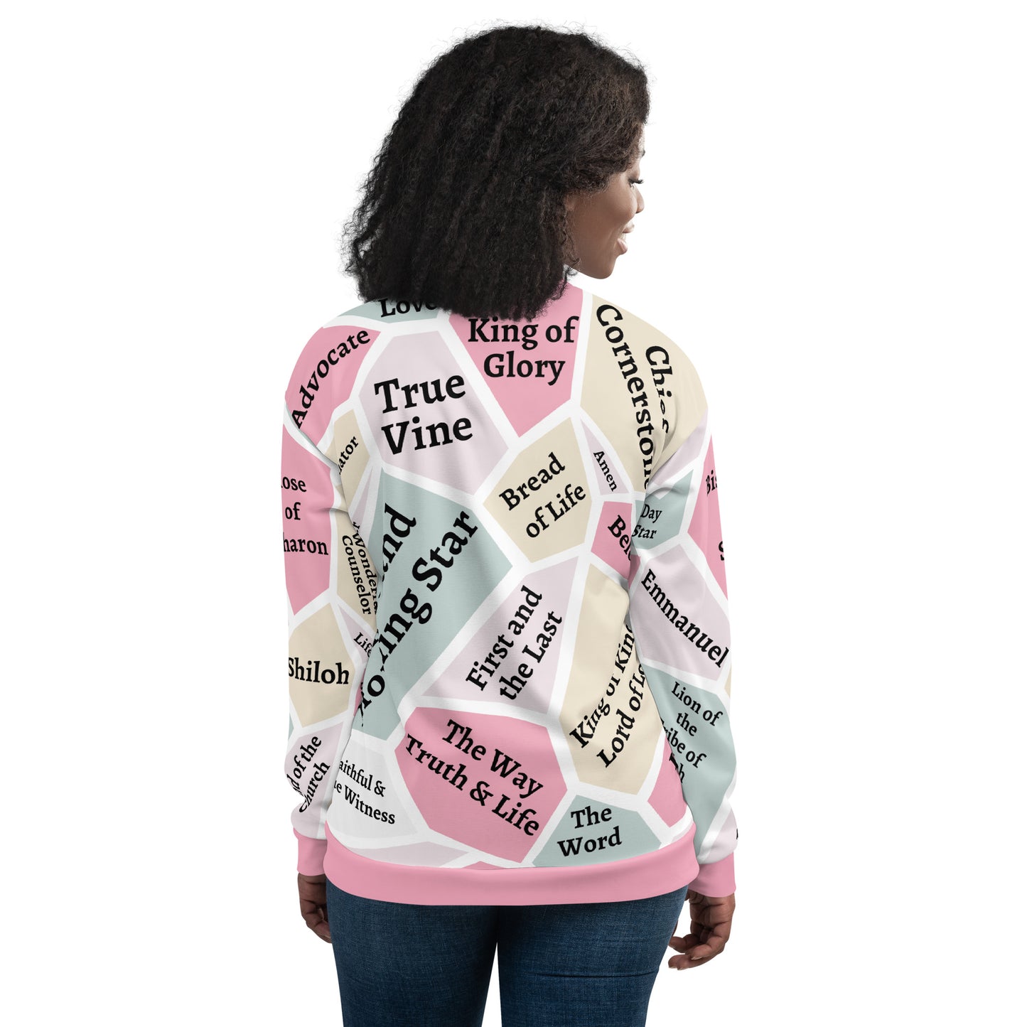 I AM Names of Jesus Unisex Bomber Jacket - Pink Trim - REFRESHED DESIGN