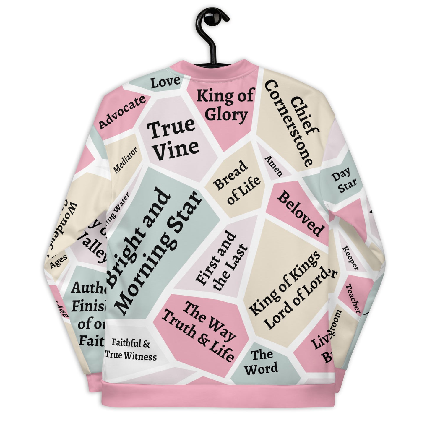 I AM Names of Jesus Unisex Bomber Jacket - Pink Trim - REFRESHED DESIGN