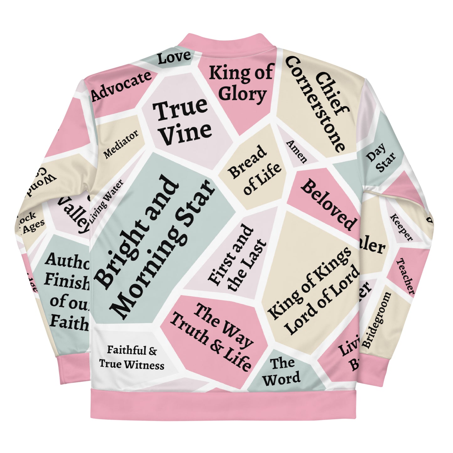 I AM Names of Jesus Unisex Bomber Jacket - Pink Trim - REFRESHED DESIGN