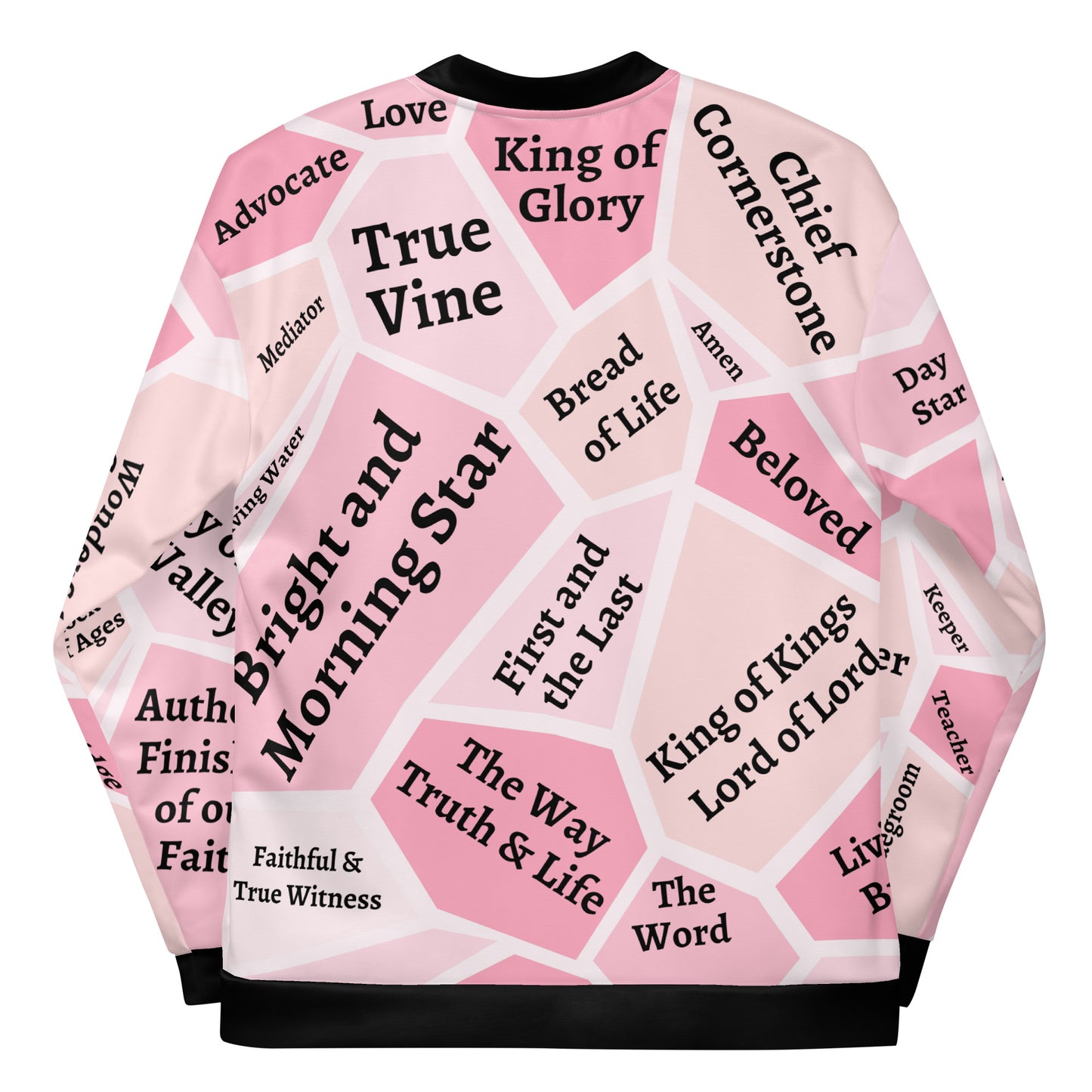 I AM Names of Jesus Unisex Bomber Jacket Unisex Bomber Jacket (Pink Hues)