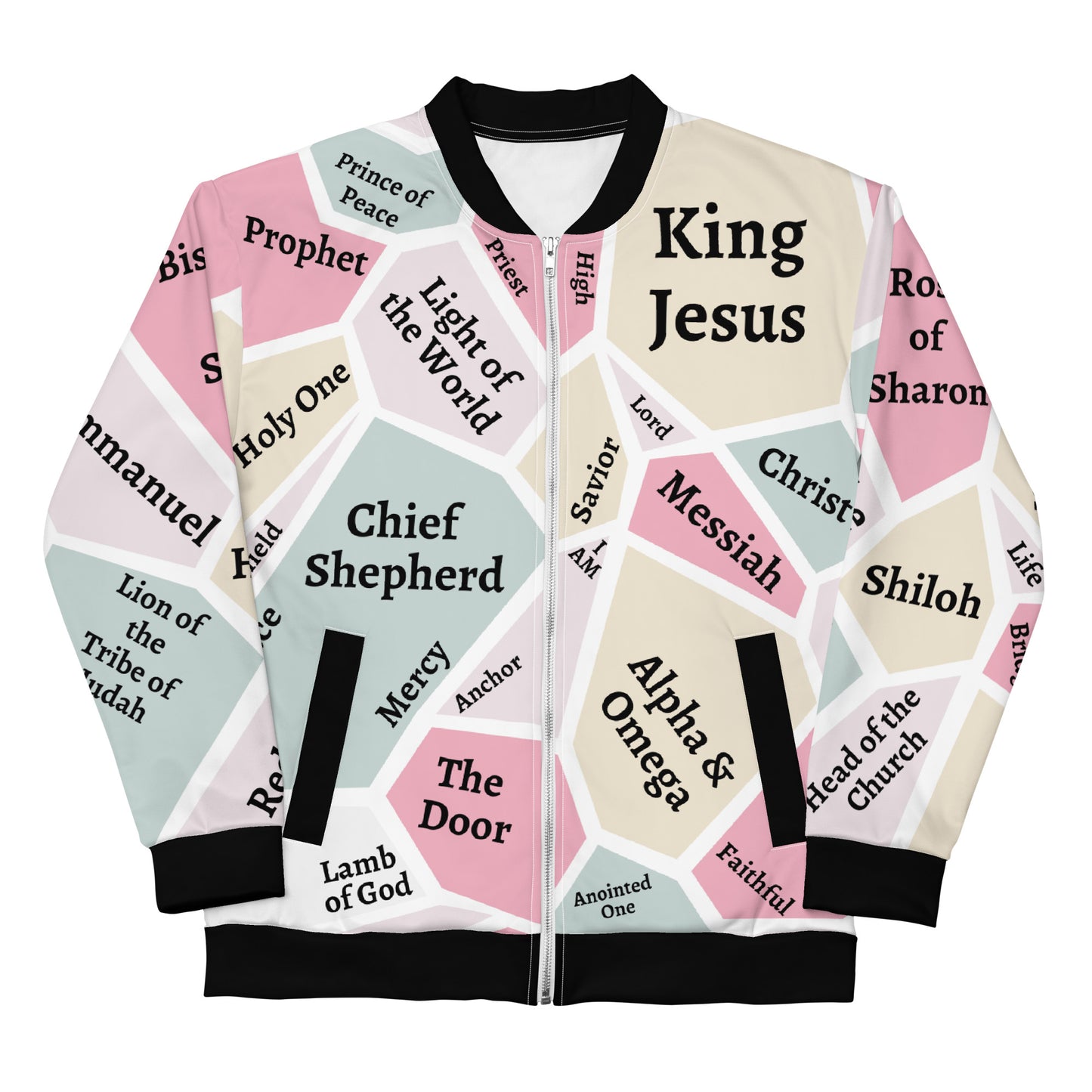 I AM Names of Jesus Unisex Bomber Jacket - Black Trim - REFRESHED DESIGN