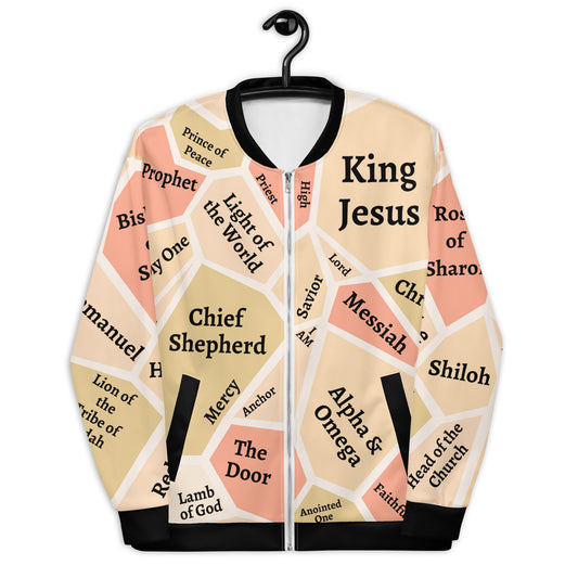 I AM Names of Jesus Unisex Bomber Jacket (Colors: Green, Beige & Salmon)