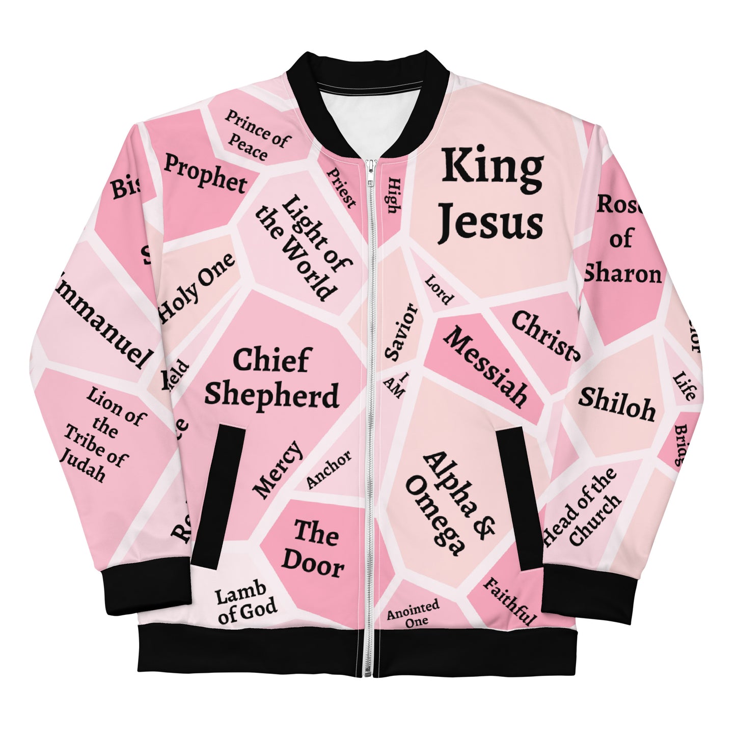 I AM Names of Jesus Unisex Bomber Jacket Unisex Bomber Jacket (Pink Hues)