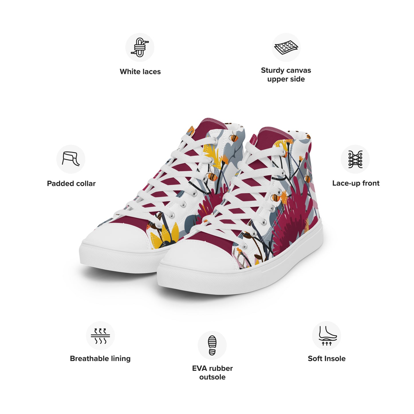 Wild Flower Women’s High Top Canvas Shoes