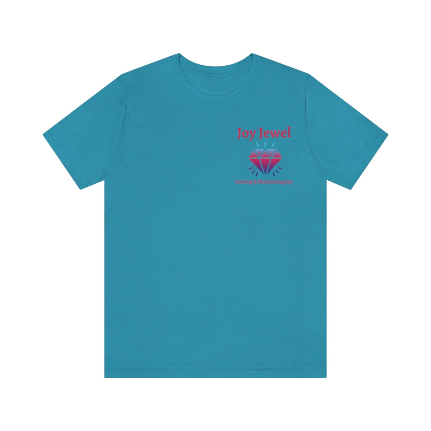 Joy Jewel: Gaining & Maintaining Joy (Small Graphic Fuchsia Text with Left Chest Colorful Diamond) Unisex Jersey Short Sleeve Tee - Style: Bella+Canvas 3001