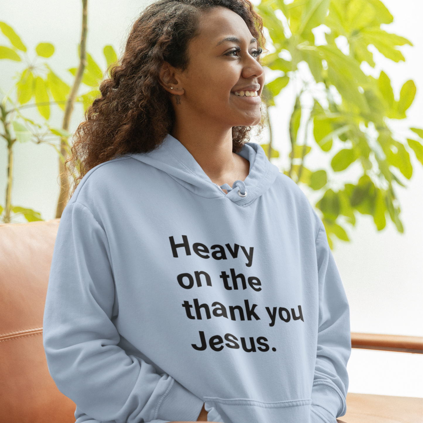 Heavy on the Thank you Jesus (Graphic Black Text) Unisex Heavy Blend Hoodie - Style: Gildan 18500