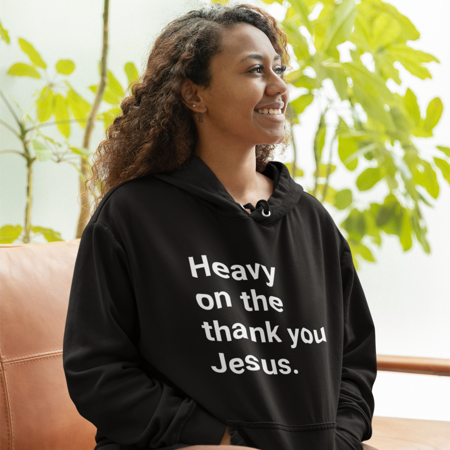 Heavy on the Thank you Jesus (Graphic White Text) Unisex Heavy Blend Hoodie - Style: Gildan 18500