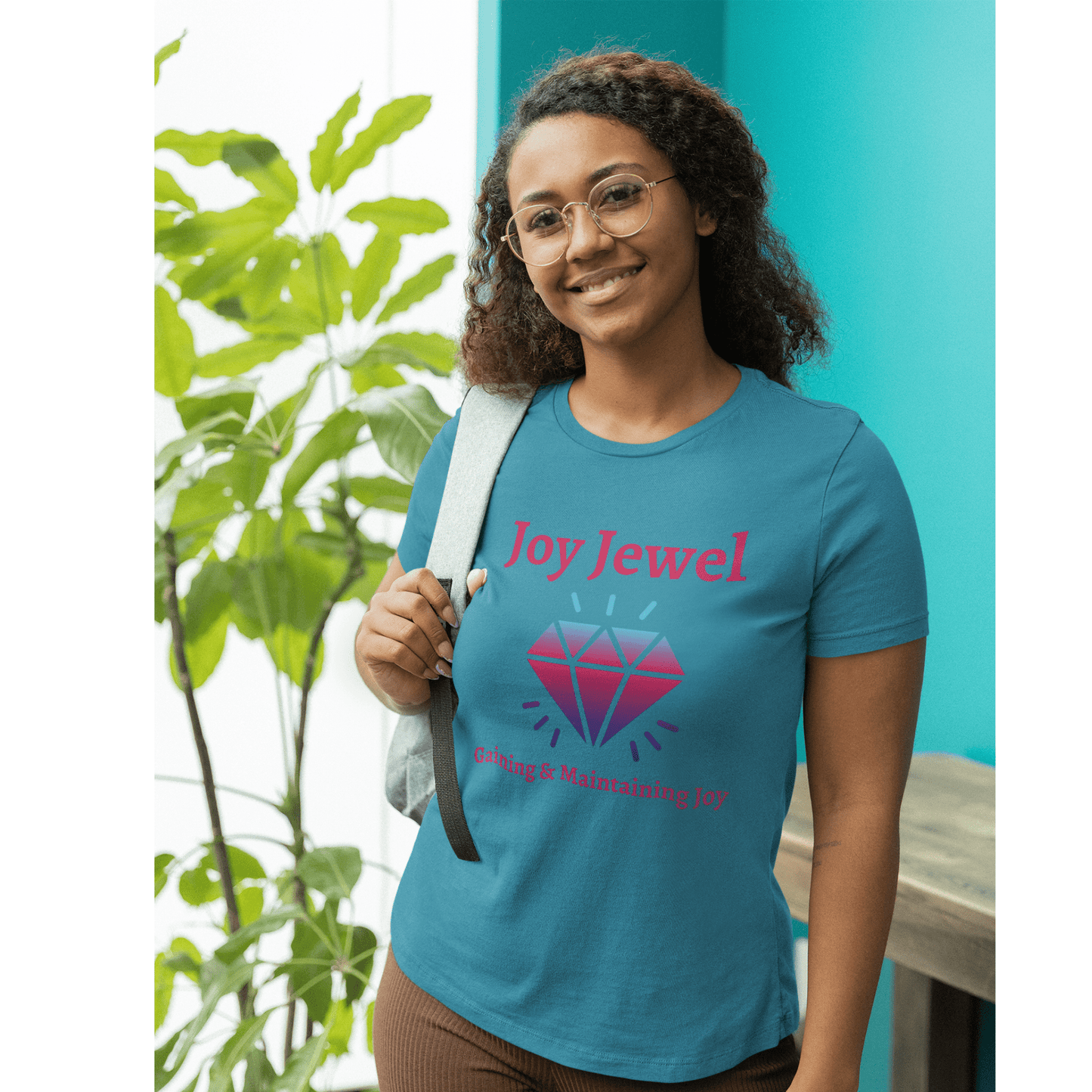 Joy Jewel: Gaining & Maintaining Joy (Large Graphic Fuchsia Text with Colorful Diamond) Unisex Jersey Short Sleeve Tee - Style: Bella+Canvas 3001