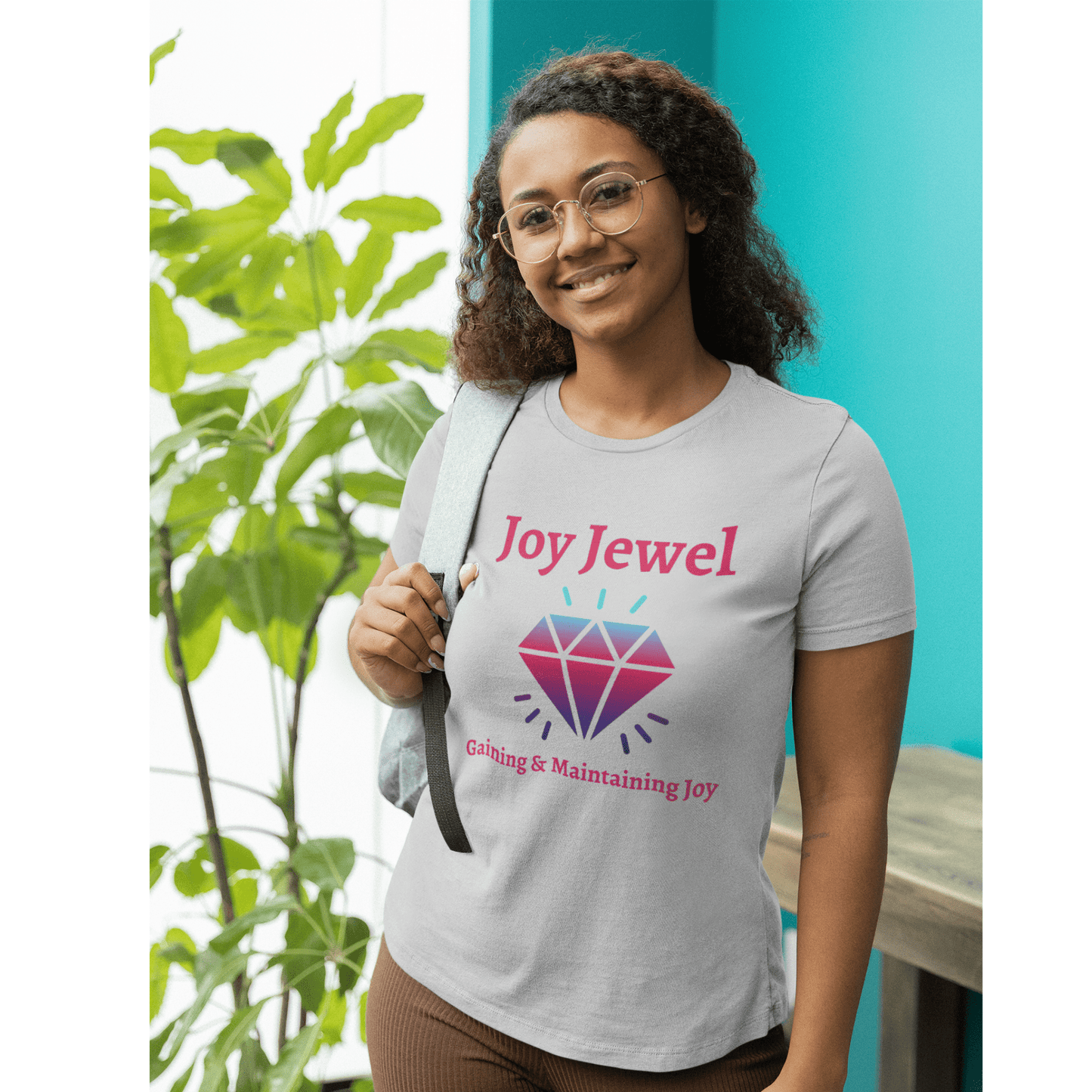 Joy Jewel: Gaining & Maintaining Joy (Large Graphic Fuchsia Text with Colorful Diamond) Unisex Jersey Short Sleeve Tee - Style: Bella+Canvas 3001