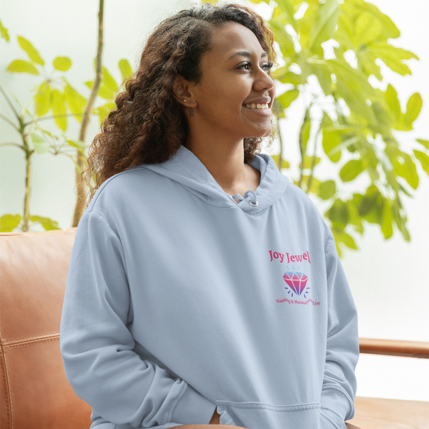 Joy Jewel: Gaining & Maintaining Joy (Graphic Left Chest Fuchsia Text with Diamond) Unisex Heavy Blend Hoodie - Style: Gildan 18500