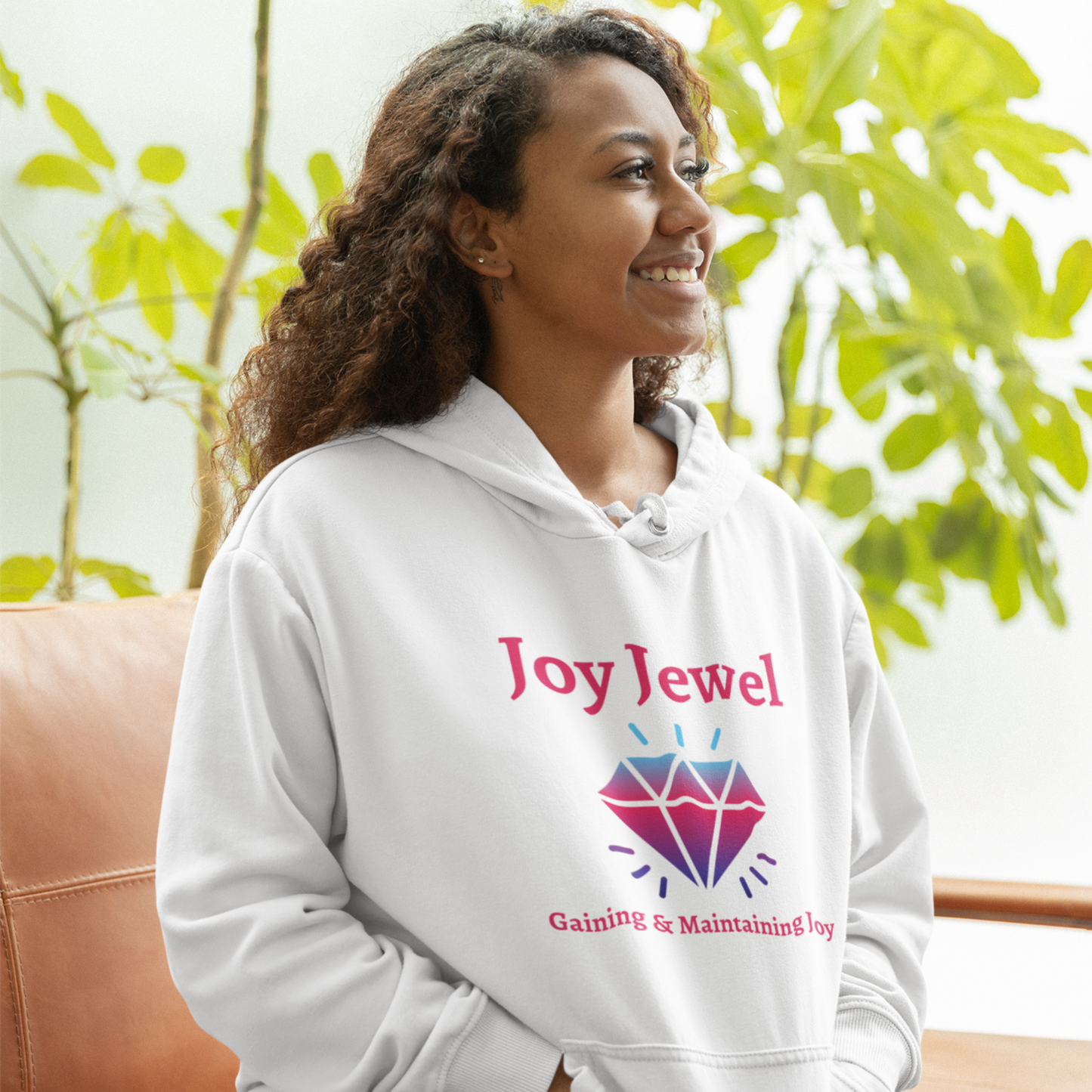 Joy Jewel: Gaining & Maintaining Joy (Graphic Fuchsia Text with Diamond) Unisex Heavy Blend Hoodie - Style: Gildan 18500