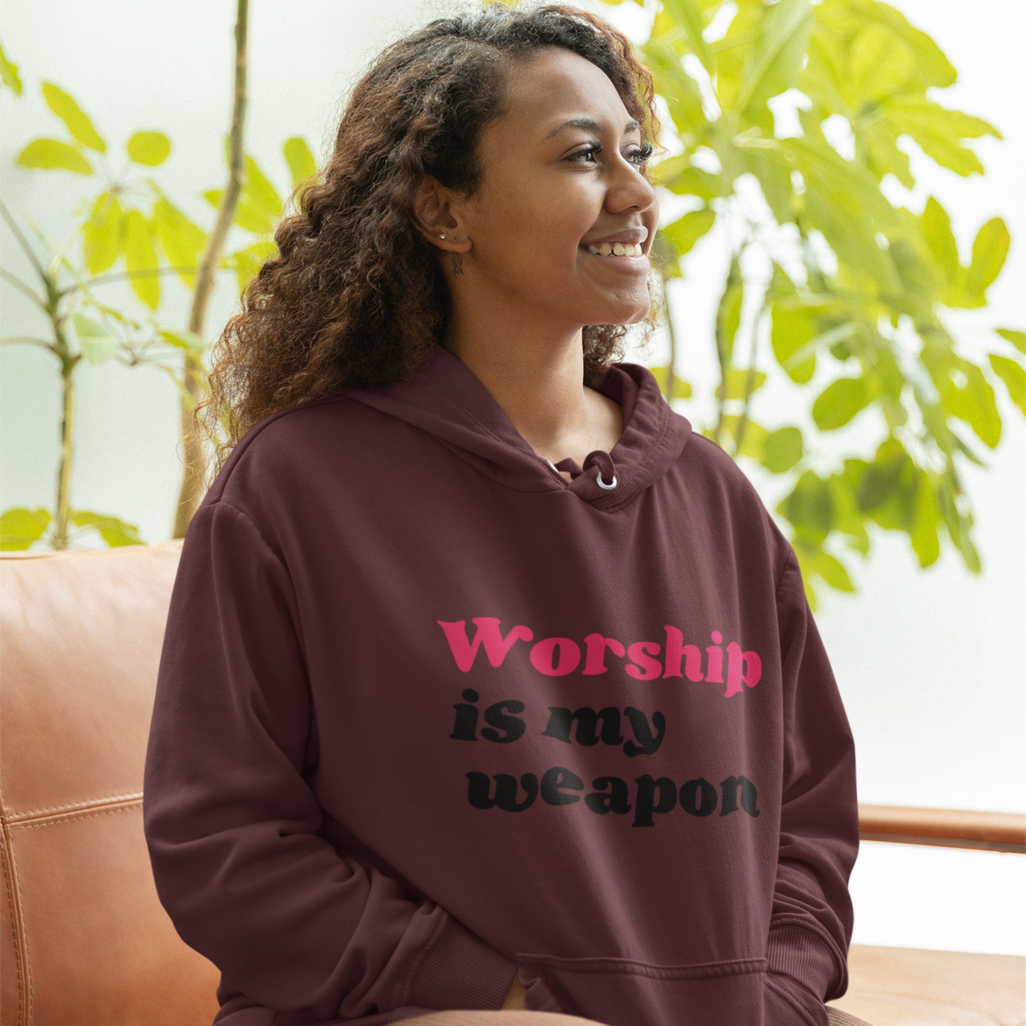 Worship is my Weapon (Graphic Fuchsia & Black Text) Unisex Heavy Blend Hoodie - Style: Gildan 18500