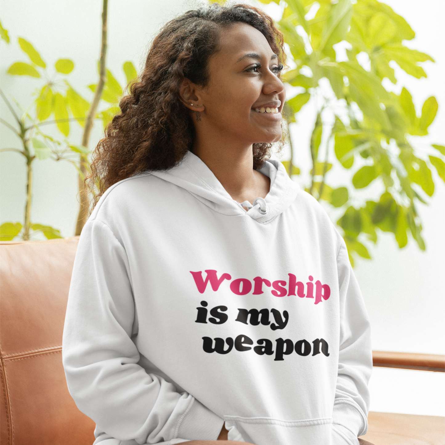 Worship is my Weapon (Graphic Fuchsia & Black Text) Unisex Heavy Blend Hoodie - Style: Gildan 18500